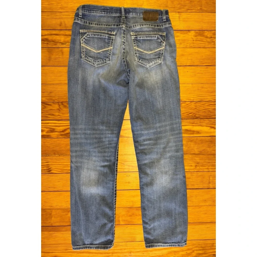 BKE‎ Nolan Straight Leg Men's Jeans Medium Wash 33L Cowboy Embroidered Pockets